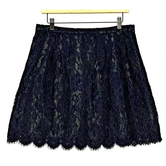 J‎ Crew Women Skirt 8 Blue Lace Black Lined A Line Mini Classic Dark Feminine - Picture 2 of 11